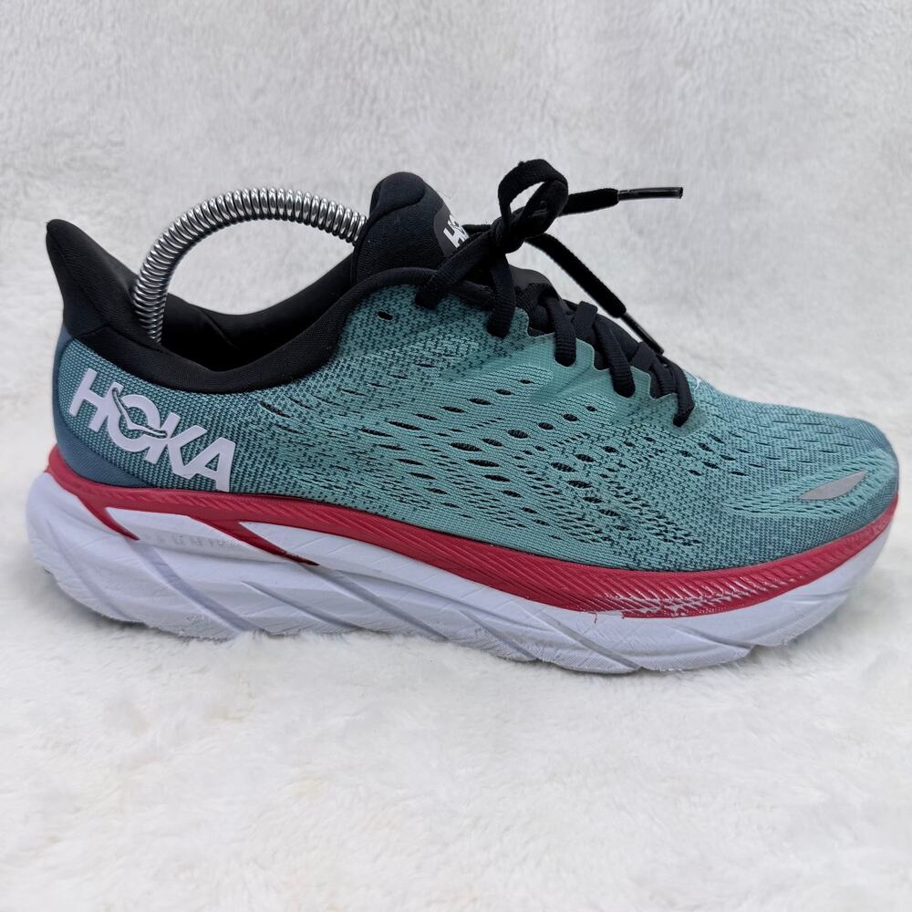 HOKA Clifton 8 Mens Running Walking Shoes Blue Red Size 8 D Cushion Sneakers
